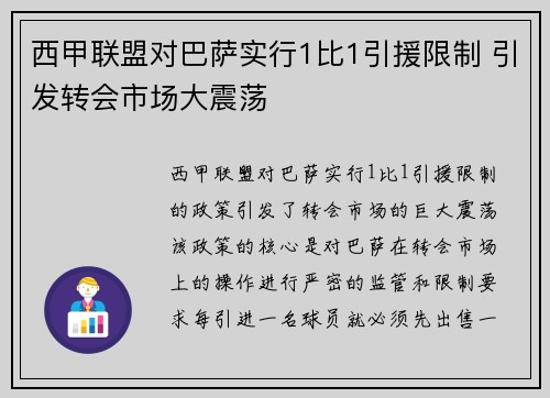 西甲联盟对巴萨实行1比1引援限制 引发转会市场大震荡